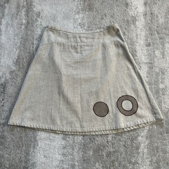 Texture Clothing Skirt Womens XL Beige Hemp Cotton USA Embroidered Artsy Circles - Picture 1 of 7